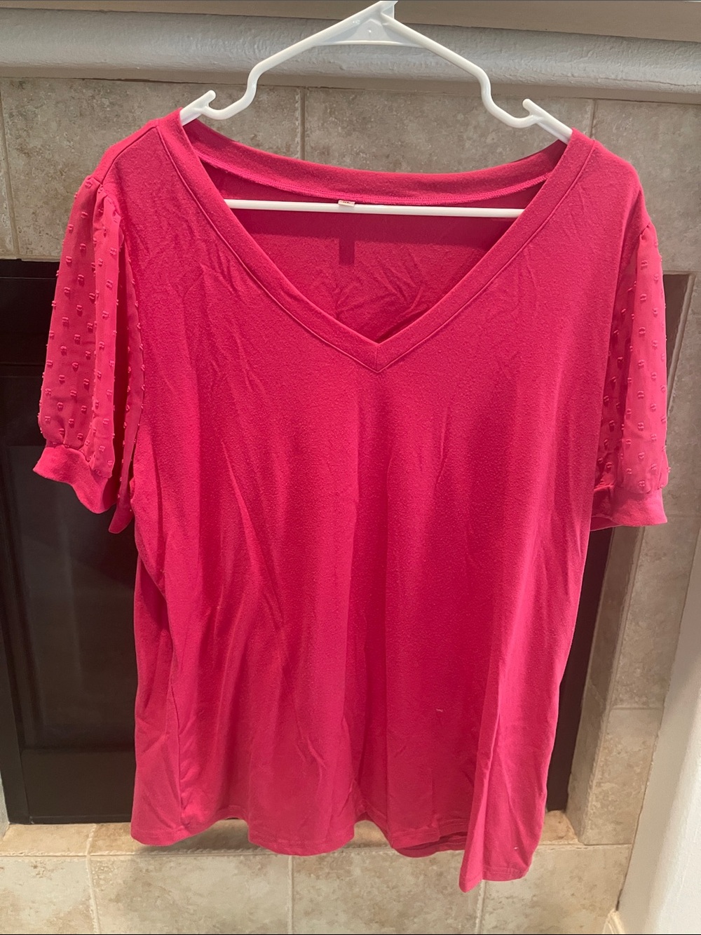 Women's V-Neck Textured Sleeve Top - Pink